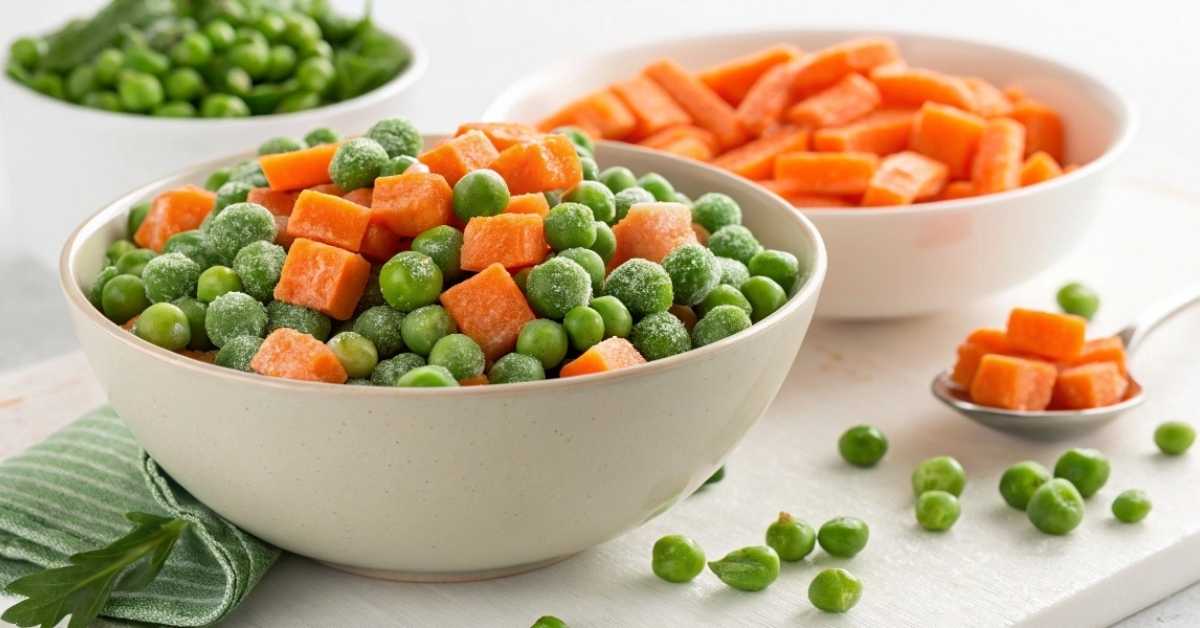 frozen peas and carrots in a bowl for easy meal prep