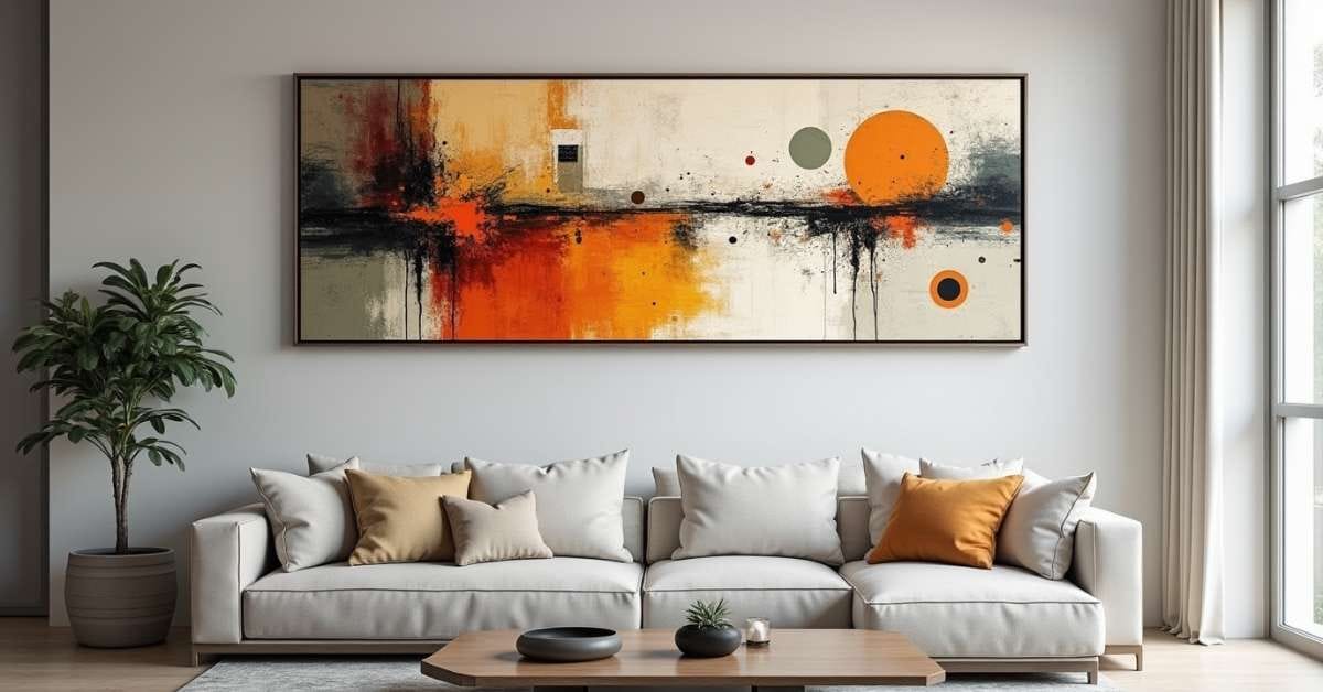 Large abstract painting on a living room wall